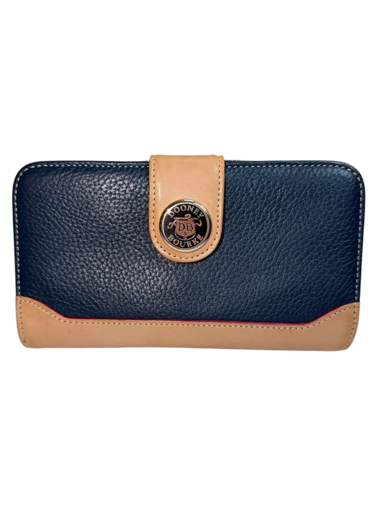Vintagedooney & Bourke Navy Leather Wallet With Tan Trim
